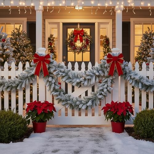 2 Pcs 9 ft Thick Christmas Alaskan Pine Christmas Garland Flocked in White, alternate view 3