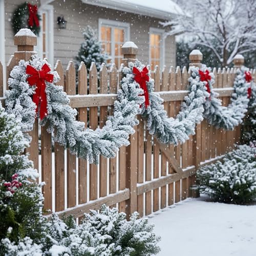 2 Pcs 9 ft Thick Christmas Alaskan Pine Christmas Garland Flocked in White, alternate view 4