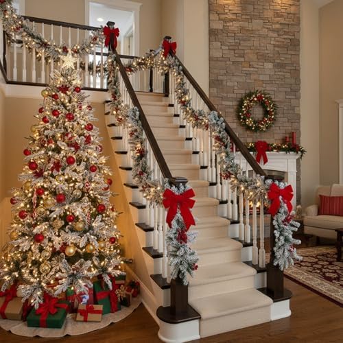 2 Pcs 9 ft Thick Christmas Alaskan Pine Christmas Garland Flocked in White, alternate view 5