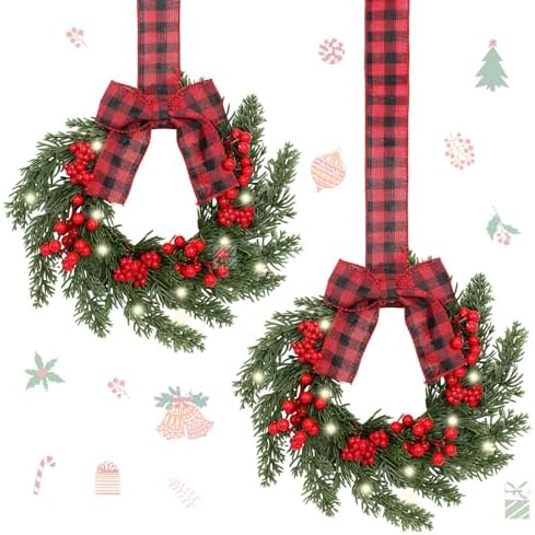 2 Pcs 9" Mini Faux Christmas Norfolk Pine Wreath for Cabinet