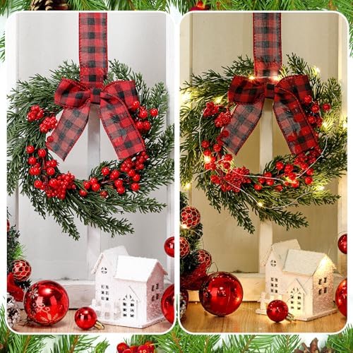 2 Pcs 9" Mini Faux Christmas Norfolk Pine Wreath for Cabinet, alternate view 4