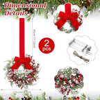 2 Pcs 9'' Small Christmas Cabinet Wreath with Light, Velvet Bow, alternate view 3