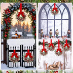 2 Pcs 9'' Small Christmas Cabinet Wreath with Light, Velvet Bow, alternate view 5