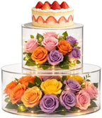 2 PCS Acrylic Cake Stand, 8/12 Inch Clear Cake Stand Fillable Cake Riser Round 2 Tier Case Box for Birthday
