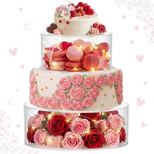 2 Pcs Acrylic Cake Stands for Dessert Table Clear Fillable Cake Riser Cupcake Tier with LED Strings for Birthday