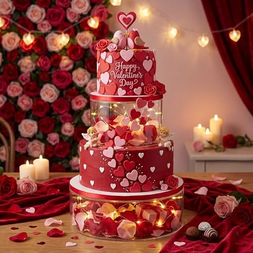 2 Pcs Acrylic Cake Stands for Dessert Table Clear Fillable Cake Riser Cupcake Tier with LED Strings for Birthday, alternate