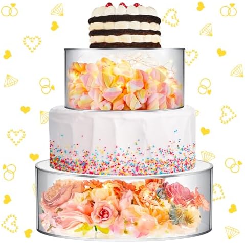 2 Pcs Acrylic Cake Stands for Dessert Table Clear Fillable Cake Riser Cupcake Tier with LED Strings for Birthday