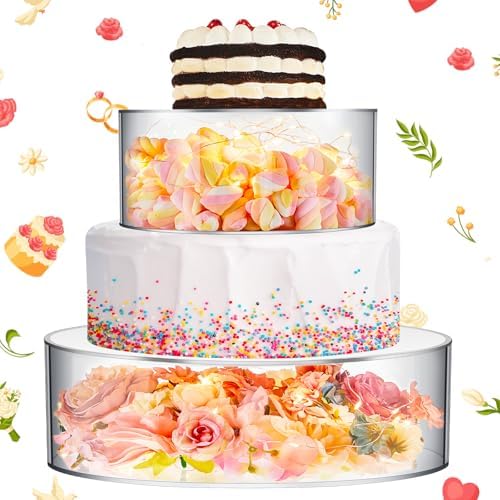 2 Pcs Acrylic Cake Stands for Dessert Table Clear Fillable Cake Riser Cupcake Tier with LED Strings for Birthday
