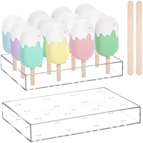 2 Pcs Acrylic Cakesicle Stand Display with 100 Wood Sticks in mainly clear and wood color