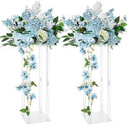 2 Pcs Acrylic Vase Wedding Centrepieces, 23.6in Clear Column Flower Stand Rectangular Display Rack, Cylinder