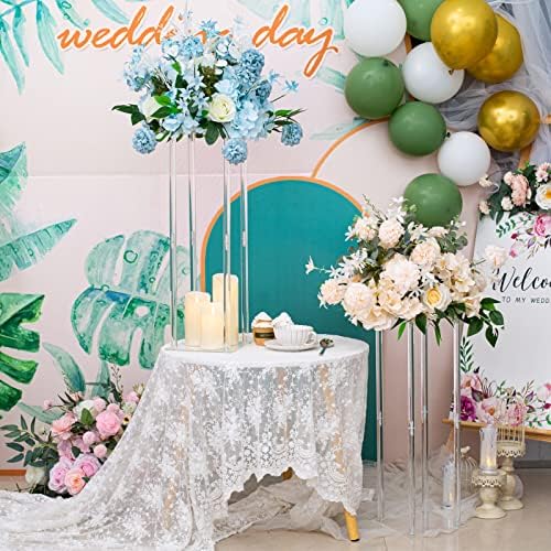 2 Pcs Acrylic Vase Wedding Centrepieces, 23.6in Clear Column Flower Stand Rectangular Display Rack, Cylinder, alternate view