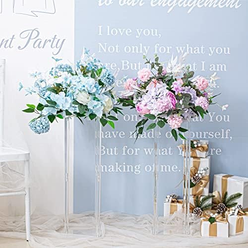 2 Pcs Acrylic Vase Wedding Centrepieces, 23.6in Clear Column Flower Stand Rectangular Display Rack, Cylinder, alternate view