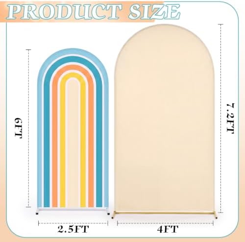 2 Pcs Arch Backdrop Cover Fabric, Beige Blue,7.2ft+6ft, alternate view 2