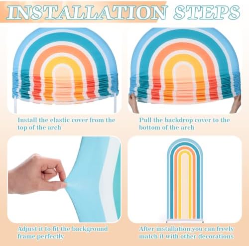 2 Pcs Arch Backdrop Cover Fabric, Beige Blue,7.2ft+6ft, alternate view 3
