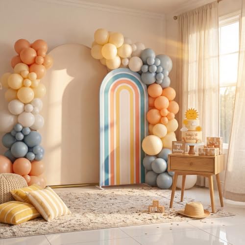 2 Pcs Arch Backdrop Cover Fabric, Beige Blue,7.2ft+6ft, alternate view 5