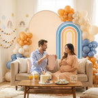 2 Pcs Arch Backdrop Cover Fabric, Beige Blue,7.2ft+6ft, alternate view 6