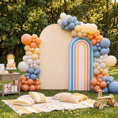 2 Pcs Arch Backdrop Cover Fabric, Beige Blue,7.2ft+6ft, alternate view 7