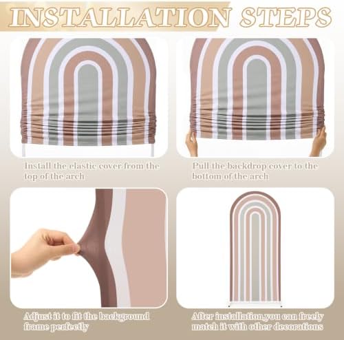 2 Pcs Arch Backdrop Cover Fabric, Beige Brown,7.2ft+6ft, alternate view 5