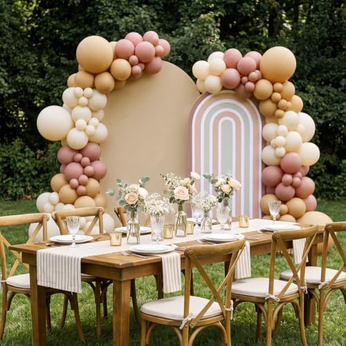 2 Pcs Arch Backdrop Cover Fabric, Beige Brown,7.2ft+6ft, alternate view 6