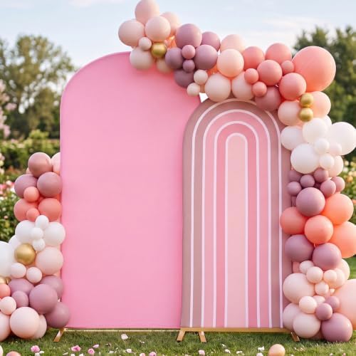 2 Pcs Arch Backdrop Cover Fabric, Brown Pink,7.2ft+6ft