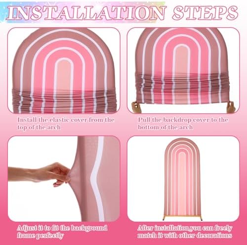 2 Pcs Arch Backdrop Cover Fabric, Brown Pink,7.2ft+6ft, alternate view 5