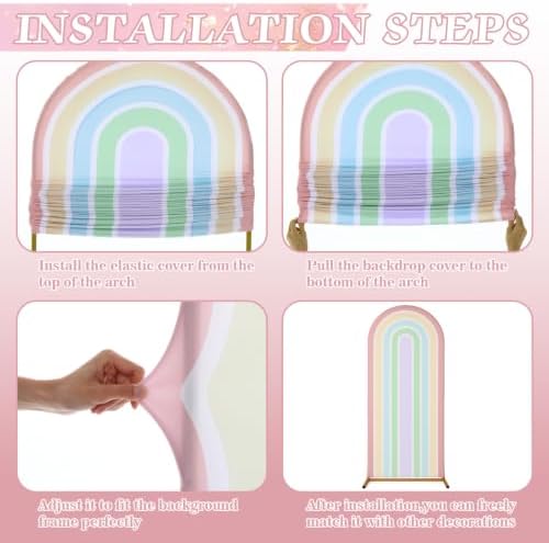 2 Pcs Arch Backdrop Cover Fabric, Macaroon Pink,6ft+5ft, alternate view 3