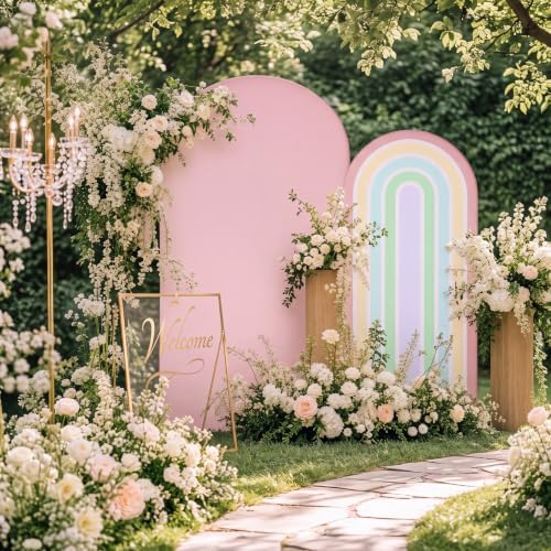 2 Pcs Arch Backdrop Cover Fabric, Macaroon Pink,6ft+5ft, alternate view 6