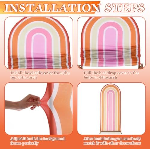 2 Pcs Arch Backdrop Cover Fabric, Orange Groovy,7.2ft+6ft, alternate view 3