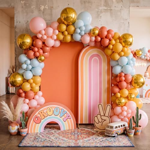 2 Pcs Arch Backdrop Cover Fabric, Orange Groovy,7.2ft+6ft, alternate view 5