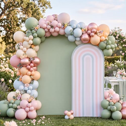 2 Pcs Arch Backdrop Cover Fabric, Sage Green,7.2ft+6ft