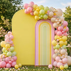 2 Pcs Arch Backdrop Cover Fabric, Yellow Pink,7.2ft+6ft