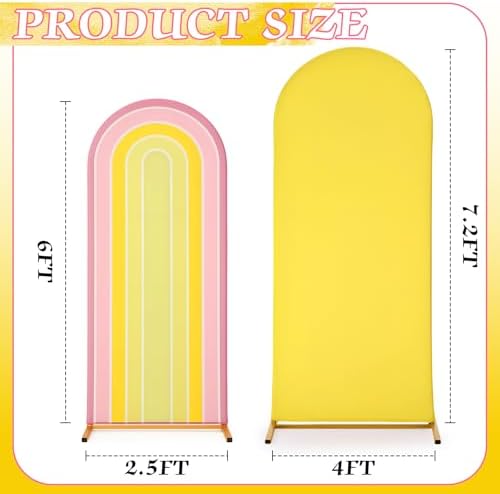 2 Pcs Arch Backdrop Cover Fabric, Yellow Pink,7.2ft+6ft, alternate view 2