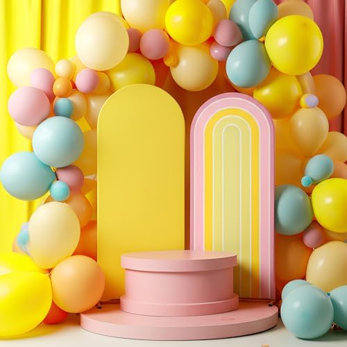 2 Pcs Arch Backdrop Cover Fabric, Yellow Pink,7.2ft+6ft, alternate view 3