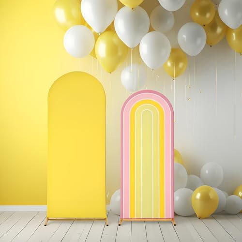 2 Pcs Arch Backdrop Cover Fabric, Yellow Pink,7.2ft+6ft, alternate view 6