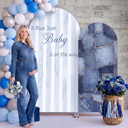 2 Pcs Arch Cover Backdrop, Blue A Blue Jean in 2.6 x 6 ft and 4 x 7.2 ft in Blue, alternate view 4