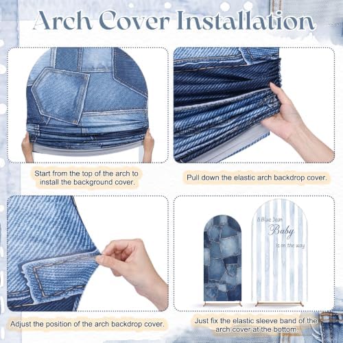 2 Pcs Arch Cover Backdrop, Blue A Blue Jean in 2.6 x 6 ft and 4 x 7.2 ft in Blue, alternate view 6