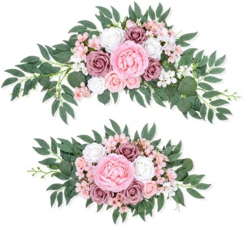2 PCS Arch Flowers, Artificial Flowers for Wedding Arch Floral Swag Pink for Wedding Welcome Signs, Baby Shower
