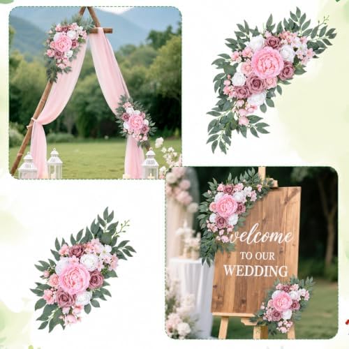 2 PCS Arch Flowers, Artificial Flowers for Wedding Arch Floral Swag Pink for Wedding Welcome Signs, Baby Shower, alternate