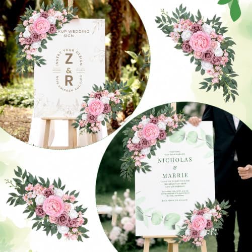 2 PCS Arch Flowers, Artificial Flowers for Wedding Arch Floral Swag Pink for Wedding Welcome Signs, Baby Shower, alternate