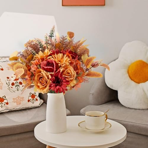 2 Pcs Artificial Fall Flowers Bouquet for Decoration, Fall Fake Silk Flower Arrangement Faux Autumn Flowers Fall, alternate