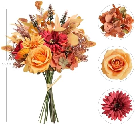2 Pcs Artificial Fall Flowers Bouquet for Decoration, Fall Fake Silk Flower Arrangement Faux Autumn Flowers Fall, alternate