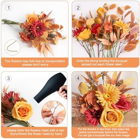 2 Pcs Artificial Fall Flowers Bouquet for Decoration, Fall Fake Silk Flower Arrangement Faux Autumn Flowers Fall, alternate