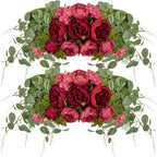 2 Pcs Artificial Peony Eucalyptus Floral Swag for Arch, Red in Red