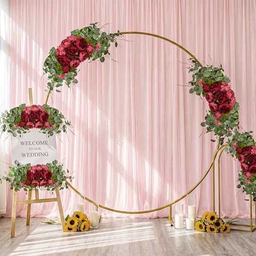 2 Pcs Artificial Peony Eucalyptus Floral Swag for Arch, Red in Red, alternate view 2