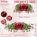 2 Pcs Artificial Peony Eucalyptus Floral Swag for Arch, Red in Red, alternate view 3