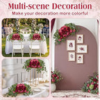 2 Pcs Artificial Peony Eucalyptus Floral Swag for Arch, Red in Red, alternate view 5