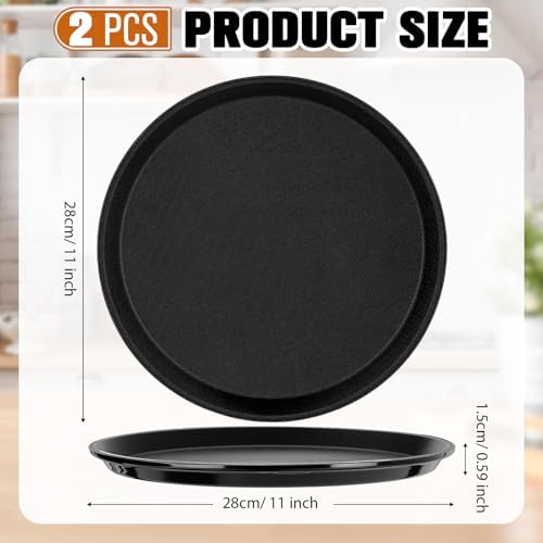 2 Pcs Bar Service Tray Round Plastic Non Slip,11", alternate view 2