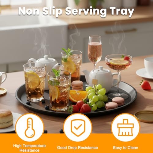 2 Pcs Black Restaurant Serving Trays Bulk, Round Tray, 16 Inch in Black, alternate view 5