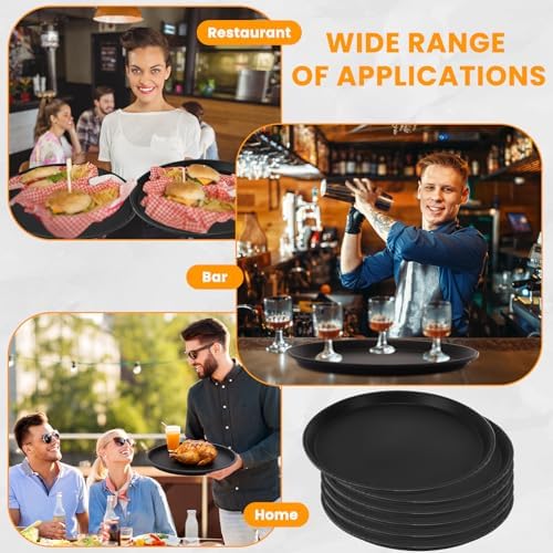 2 Pcs Black Restaurant Serving Trays Bulk, Round Tray, 16 Inch in Black, alternate view 7