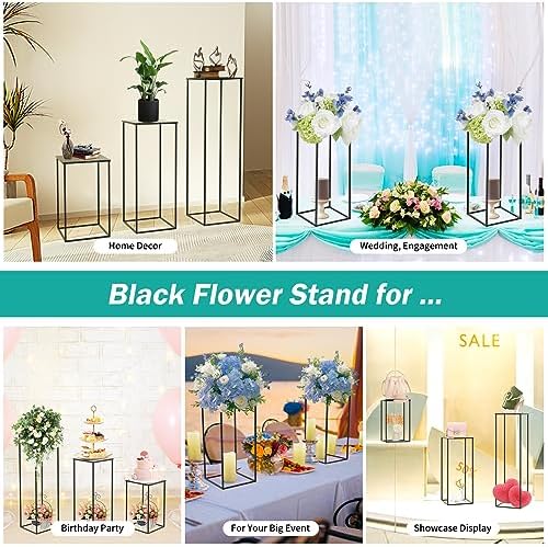 2 PCS Black Vases Flower Stands 23.6", Wedding Centerpieces for Tables, Metal Geometric Flower Vase, Tall Flower, alternate